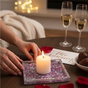 Starry Night Double Sided Handmade Square Resin Candle Plate